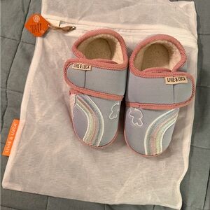 Livie & Luca Pink and Light Purple Rainbow Crib Slippers
